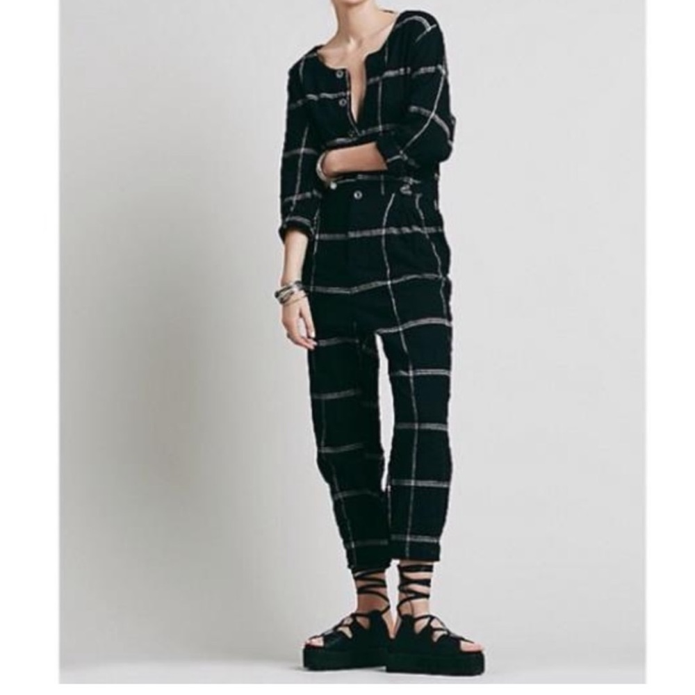 Free people plaid jumpsuit size s